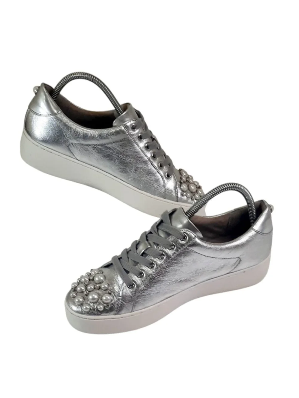 MICHAEL Michael Kors Poppy metallic platform sneakers w/studded pearl & crystals